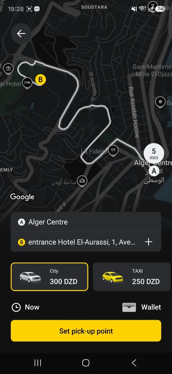 The iTAXI app: a ride in Algiers, private car or taxi, each with its fixed price before booking