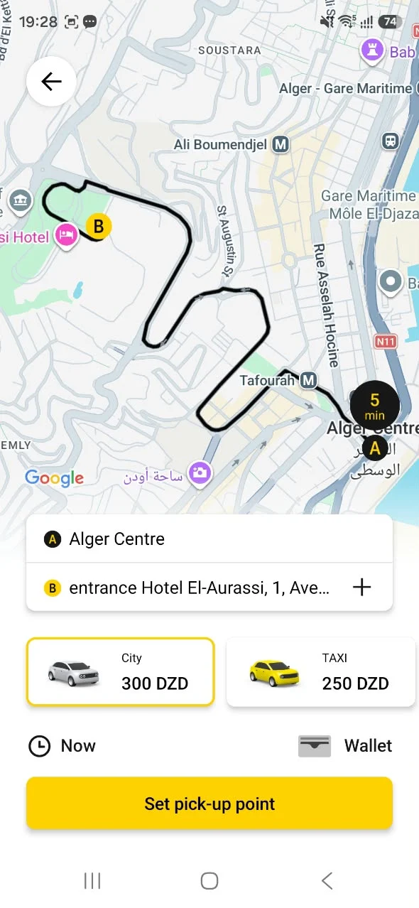 The iTAXI app: a ride in Algiers, private car or taxi, each with its fixed price before booking
