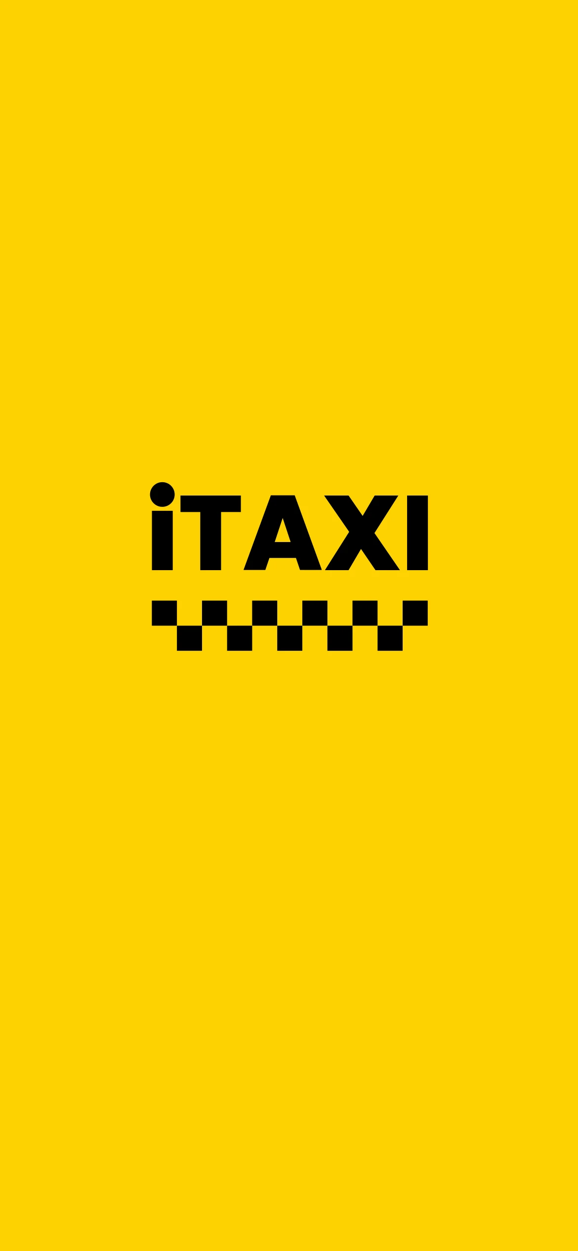 The iTAXI app as it opens: the iTAXI logo on yellow